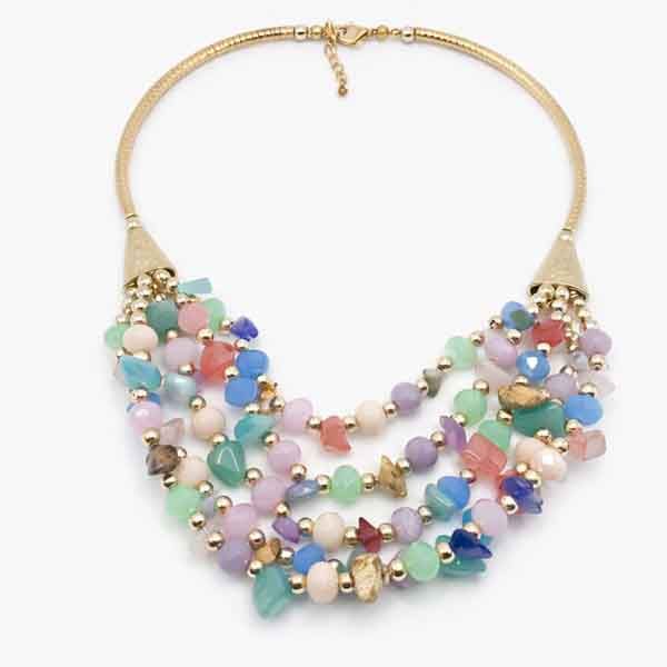 Collar boho piedras Collar boho piedras multicolor con diseño de cuatro vías y tubos rígidos laterales