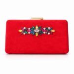 Clutch rojo con cristales multicolor en ante modelo Rubí Imperial