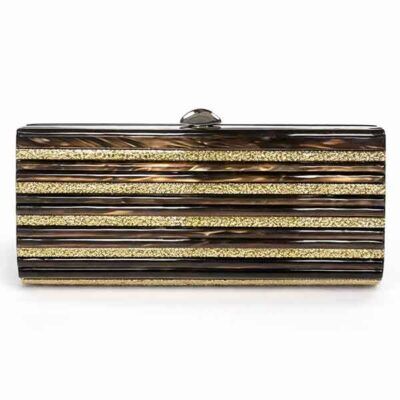 Bolso de fiesta marrón y dorado modelo Berta con cierre click plateado