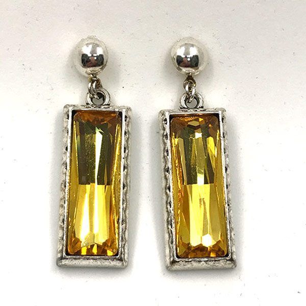 Pendientes Aimee en forma de baguette con cristal amarillo y cabezal de media bola hueca