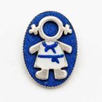 Broche Ejeánica pintado a mano sobre base de camafeo en plata vieja y fieltro azul, diseño exclusivo de Turquesa y Más.