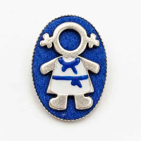Broche Ejeánica pintado a mano | Turquesa y Más Broche Ejeánica pintado a mano sobre base de camafeo en plata vieja y fieltro azul, diseño exclusivo de Turquesa y Más.