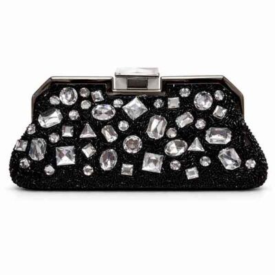 Bolso Lille negro semirrígido bordado con piedras negras y cristal 22x12 cm