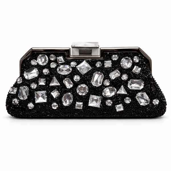 Bolso Lille negro joya con piedras y cristal Bolso Lille negro semirrígido bordado con piedras negras y cristal 22x12 cm