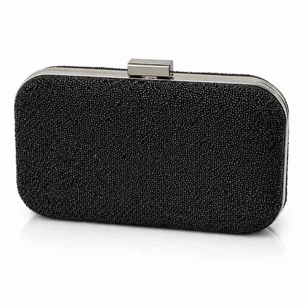 Bolso Niza negro elegante con textura de bolitas Bolso Niza negro de fiesta con tejido de bolitas y cierre metálico superior