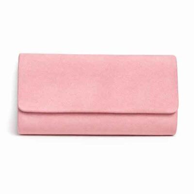 Bolso Olean rosa maquillaje en antelina con diseño minimalista de fiesta