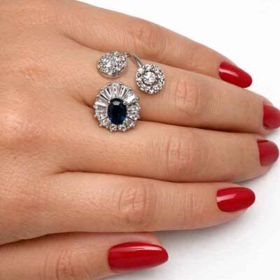 Anillo Eris en metal plateado con cristales – Ajustable - Imagen 4