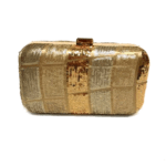 Bolso de fiesta dorado con lentejuelas en diseño de cuadros y cierre metálico – Bolso Marsella Oro