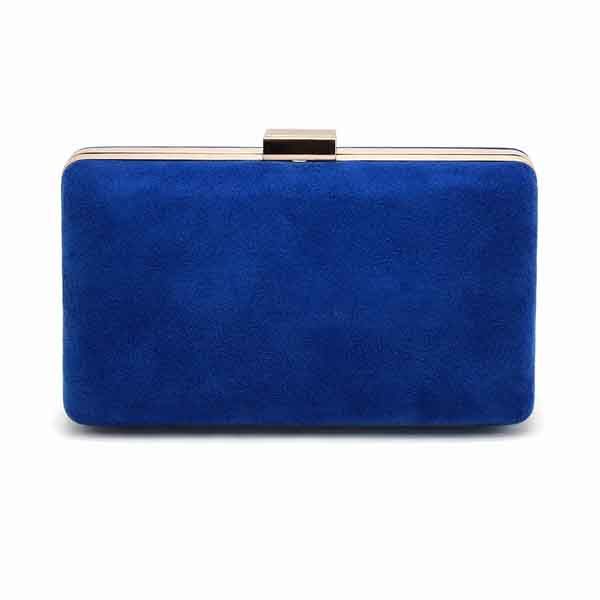 Bolso Kay Azul Klein en Antelina – Bolso de Fiesta Bolso Kay azul klein en antelina con cierre dorado y diseño elegante de fiesta