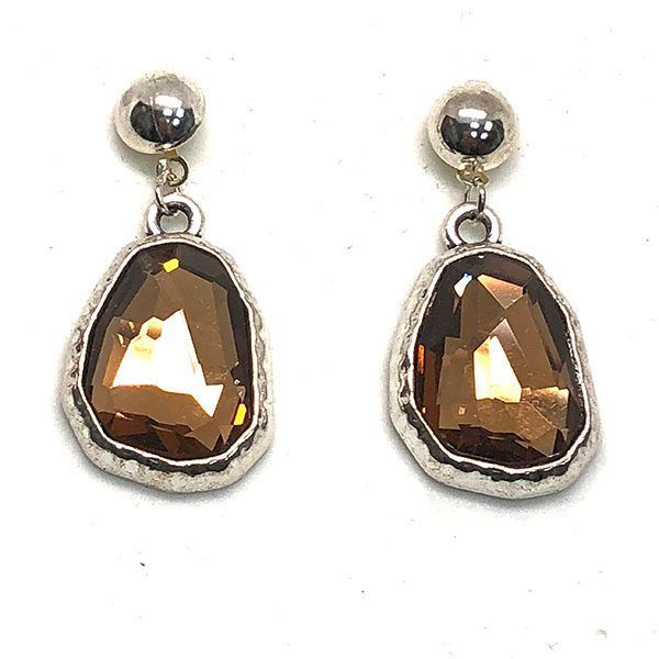 Pendientes Amandine Romboidal en bisutería fina con cristal marron