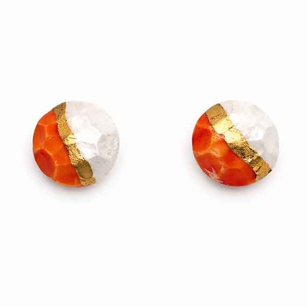 Pendientes Aura Mandarina de porcelana artesanal Pendientes de porcelana artesanal Aura Mandarina en forma de círculo pintados a mano