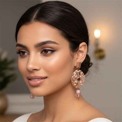 Pendientes Lila artesanales con filigrana cobriza y cristal Swarovski en look elegante