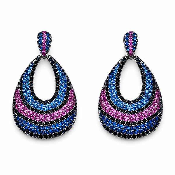 Pendientes Maia con zirconitas en forma de lágrima en negro, fucsia y azul klein