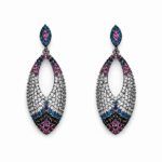 Pendientes Noa con circonitas en forma de lágrima en fucsia, blanco y azul
