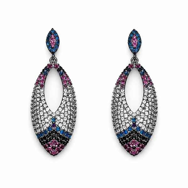Pendientes Noa con circonitas en forma de lágrima en fucsia, blanco y azul