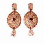 Pendientes artesanales en cobre lila con filigrana cobriza y cristal Swarovski