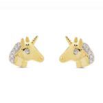 Pendientes unicornio Keta de plata bañada en oro con circonita Luxenter