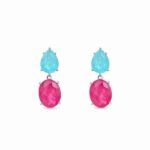 Pendientes SEWEH CZ de Luxenter en plata 925 con cabezal verde turquesa y zafiro rosa