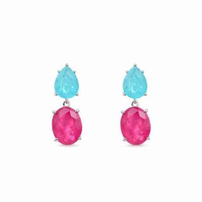 Pendientes SEWEH CZ de Luxenter en plata 925 con cabezal verde turquesa y zafiro rosa