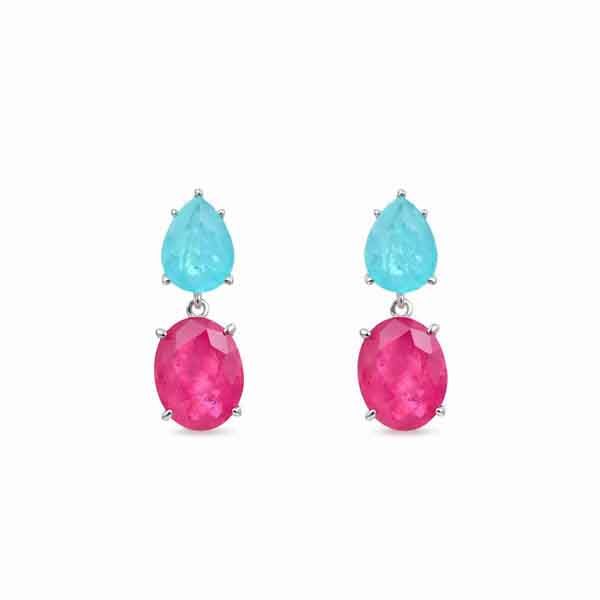 Pendientes SEWEH CZ de Luxenter en plata 925 con cabezal verde turquesa y zafiro rosa