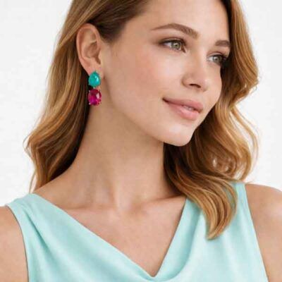 Pendientes SEWEH CZ de Luxenter en oreja con cabezal verde turquesa y vestido verde agua
