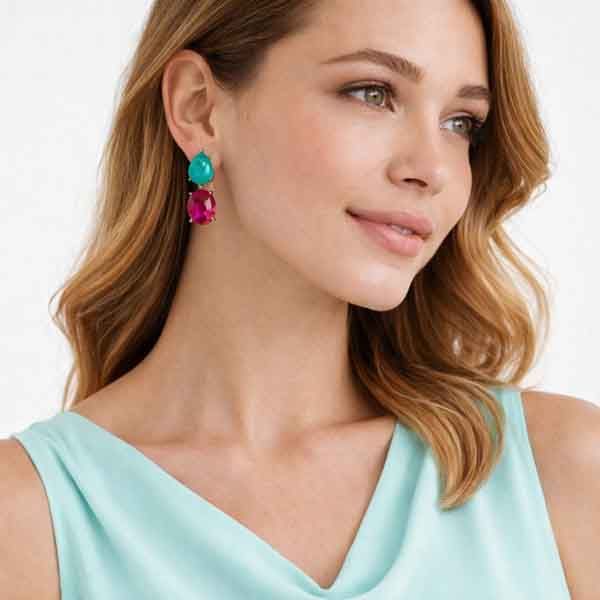Pendientes SEWEH CZ de Luxenter en oreja con cabezal verde turquesa y vestido verde agua