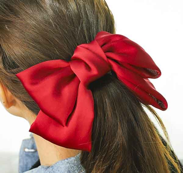 Lazo XXL de seda rojo Lazo de seda XXL rojo en coleta, complemento elegante para el pelo