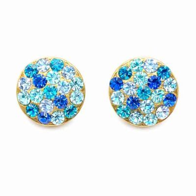 Pendientes de botón con cristales Swarovski azules artesanales