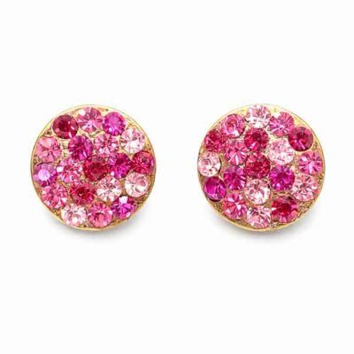 Pendientes de botón con cristales Swarovski fucsia artesanales