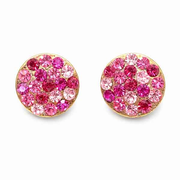 Pendientes de botón con cristales Swarovski fucsia artesanales