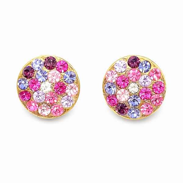 Pendientes de botón con cristales Swarovski rosas y lilas