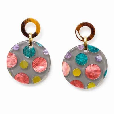 Pendientes Piruleta de resina en tonos marrones con topos de colores
