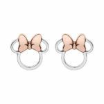endientes Disney Minnie en plata de ley con lazo rosa sobre fondo blanco