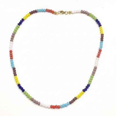 Collar Edelia multicolor de bolas facetadas de 5 mm con cierre dorado, diseño artesanal hecho a mano en Turquesa y Más