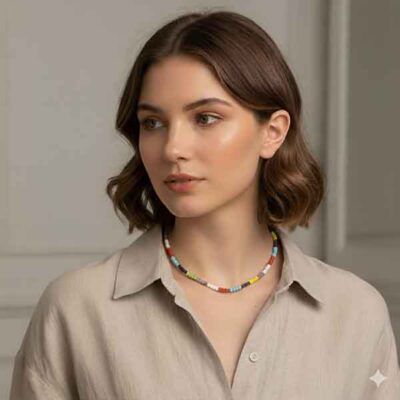 Collar Edelia de bolas facetadas multicolor lucido en modelo