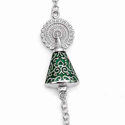 Pulsera Virgen del Pilar plata en plata de ley 925 con manto esmaltado verde – detalle