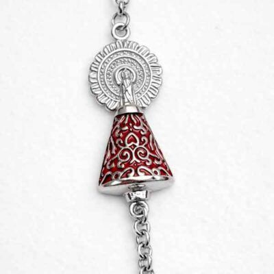 Pulsera Virgen del Pilar plata en plata de ley 925 con manto esmaltado rojo