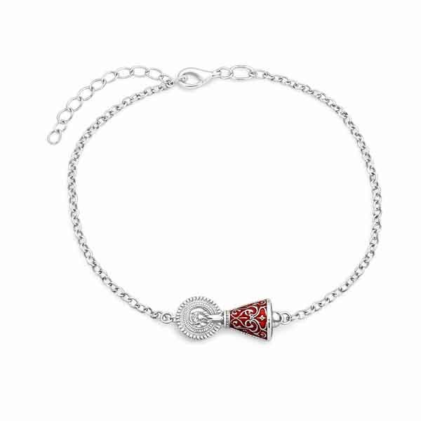 Pulsera Virgen del Pilar plata en plata de ley 925 con manto esmaltado rojo