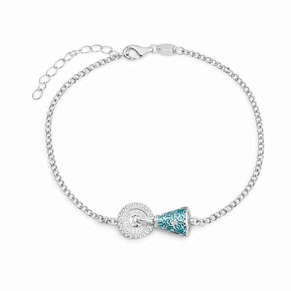 Pulsera Virgen del Pilar plata en plata de ley 925 con manto esmaltado verde