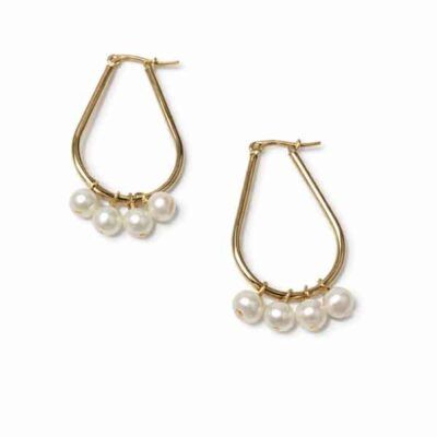 Aros Salsa pendientes artesanales de acero inoxidable dorado con perlas