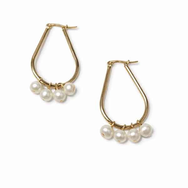 Aros Salsa con perlas en acero inoxidable dorado Aros Salsa pendientes artesanales de acero inoxidable dorado con perlas