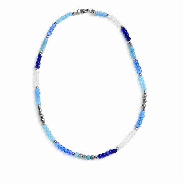 Collar Océano de bolas facetadas en tonos azules con cierre de acero