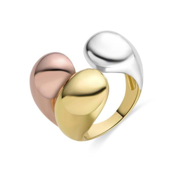 Anillo Lakni tricolor con baño en oro de 18 kt Anillo Lakni tricolor con baño en oro de 18 kt en tonos oro, plata y oro rosa