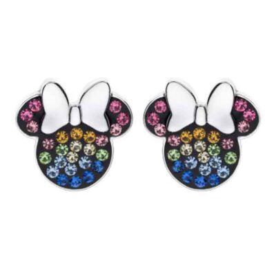 Pendientes Minnie multicolor en plata de ley 925 con zirconitas de colores sobre fondo blanco