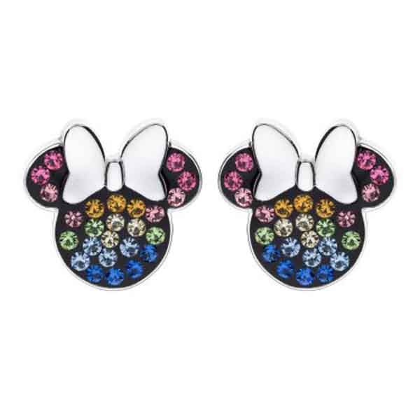 Pendientes Minnie multicolor en plata de ley 925 con zirconitas de colores sobre fondo blanco
