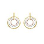 Pendientes Ushdao tricolor oro 18K con aros entrelazados y largo de 35 mm