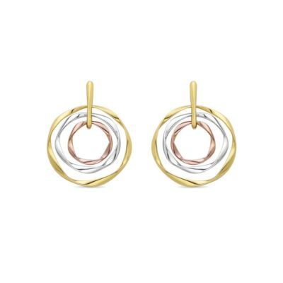 Pendientes Ushdao tricolor oro 18K con aros entrelazados y largo de 35 mm