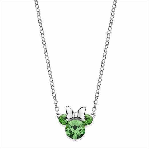 Collar Minnie Mouse de plata con circonitas verdes Collar Minnie Mouse plata circonitas verdes con lazo en plata de ley
