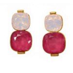 Pendientes Myrna chapados en oro con cristales fucsia y rosa
