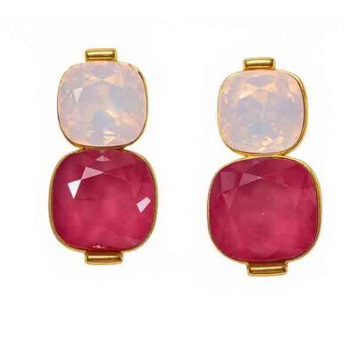Pendientes Myrna chapados en oro con cristales fucsia y rosa